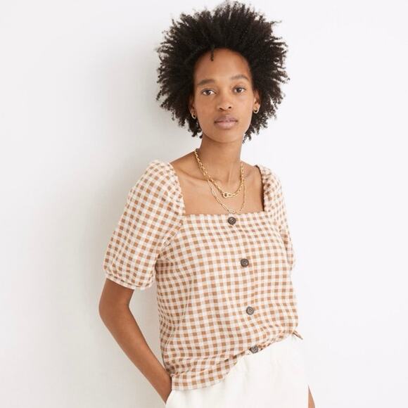 Madewell Brown Gingham Blouse - Picture 2 of 8